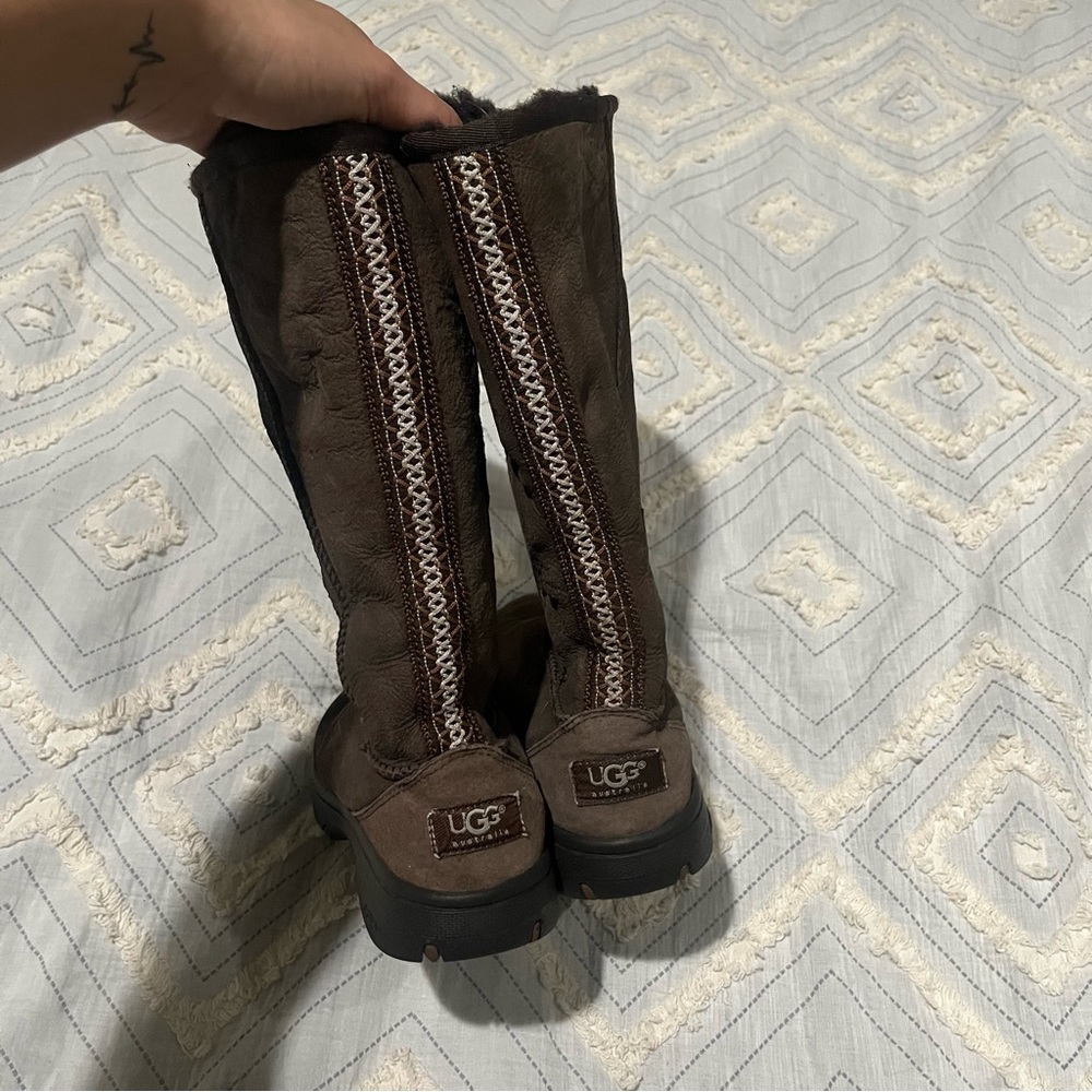 UGG Australia Ultimate‎ Tall Braid Boots – Brown Leather Shearling Lined 5